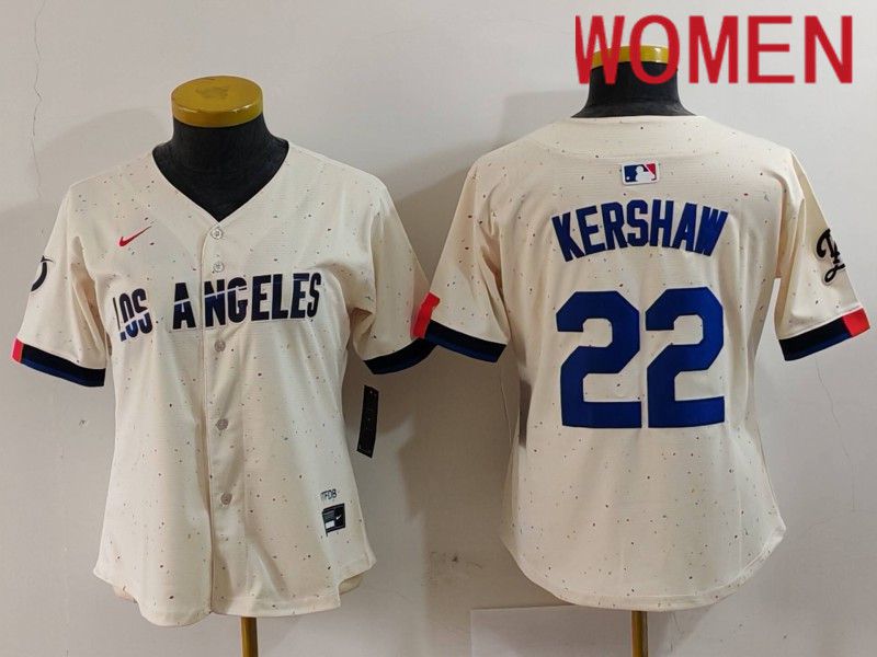 Women Los Angeles Dodgers #22 Kershaw Cream Fashion Nike Game MLB Jersey style 701